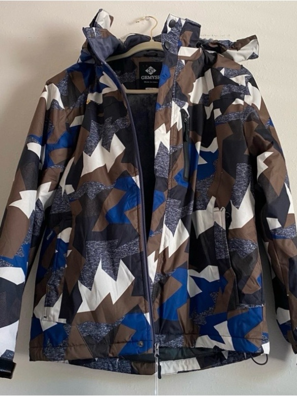GEMYSE Kids' Blue Brown Camouflage Hooded Jacket